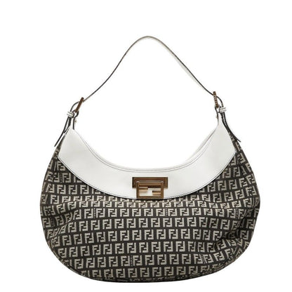 Fendi Zucchino Shoulder Bag Black White Canvas Leather