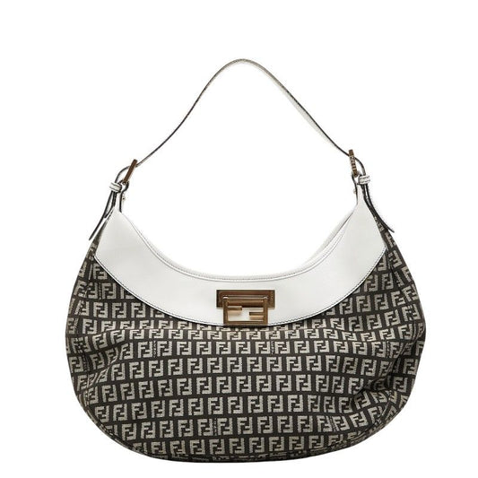 Fendi Zucchino Shoulder Bag Black White Canvas Leather