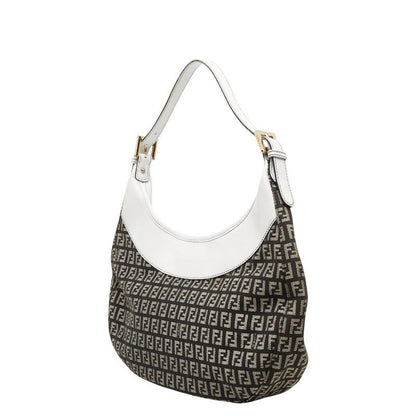 Fendi Zucchino Shoulder Bag Black White Canvas Leather — view 2