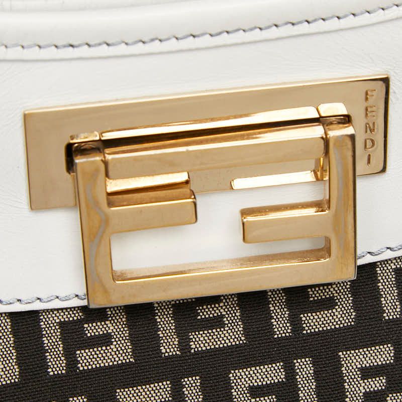 Fendi Zucchino Shoulder Bag Black White Canvas Leather — view 8