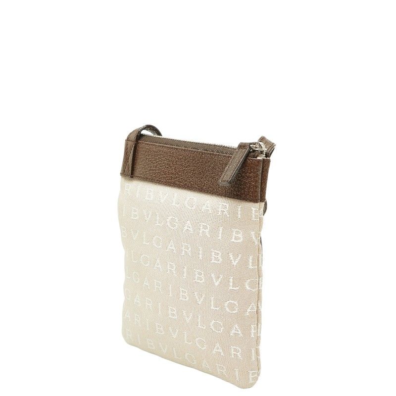 Bvlgari Logo Mania Shoulder Bag Pochette Beige Brown Canvas Leather — view 2