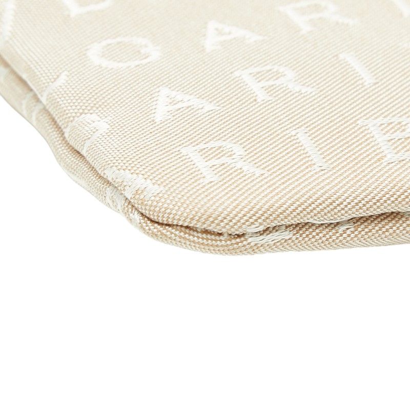 Bvlgari Logo Mania Shoulder Bag Pochette Beige Brown Canvas Leather — view 5