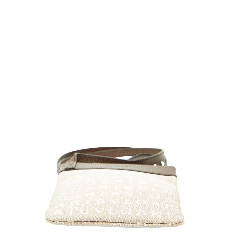 Bvlgari Logo Mania Shoulder Bag Pochette Beige Brown Canvas Leather — view 3