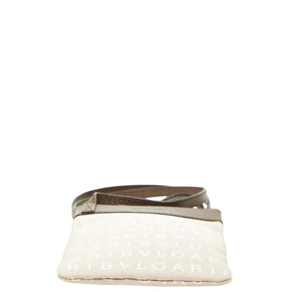 Bvlgari Logo Mania Shoulder Bag Pochette Beige Brown Canvas Leather — view 3