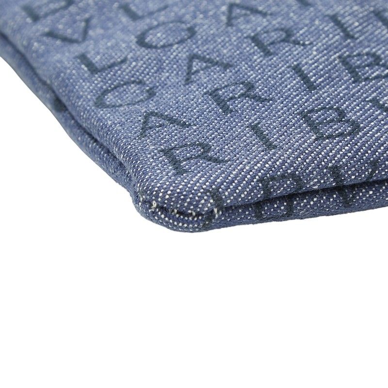 Bvlgari Logo Mania Shoulder Bag Pochette Indigo Blue Black Canvas Leather — view 5