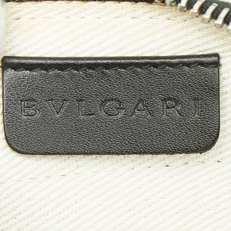 Bvlgari Logo Mania Shoulder Bag Pochette Indigo Blue Black Canvas Leather — view 7