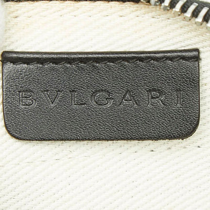 Bvlgari Logo Mania Shoulder Bag Pochette Indigo Blue Black Canvas Leather — view 7
