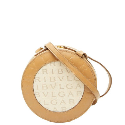 Bvlgari Logo Mania Shoulder Bag Pouch Beige Brown Canvas Leather