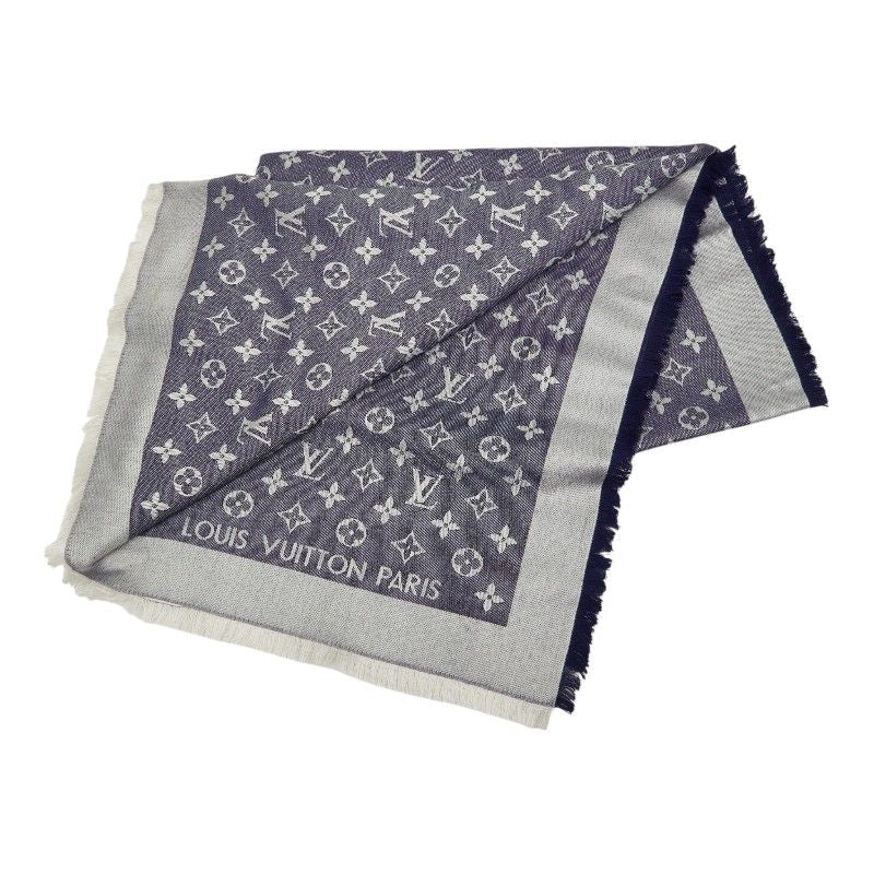 Louis Vuitton Monogram Shine Large Shawl Navy Silk Wool Scarf — view 2