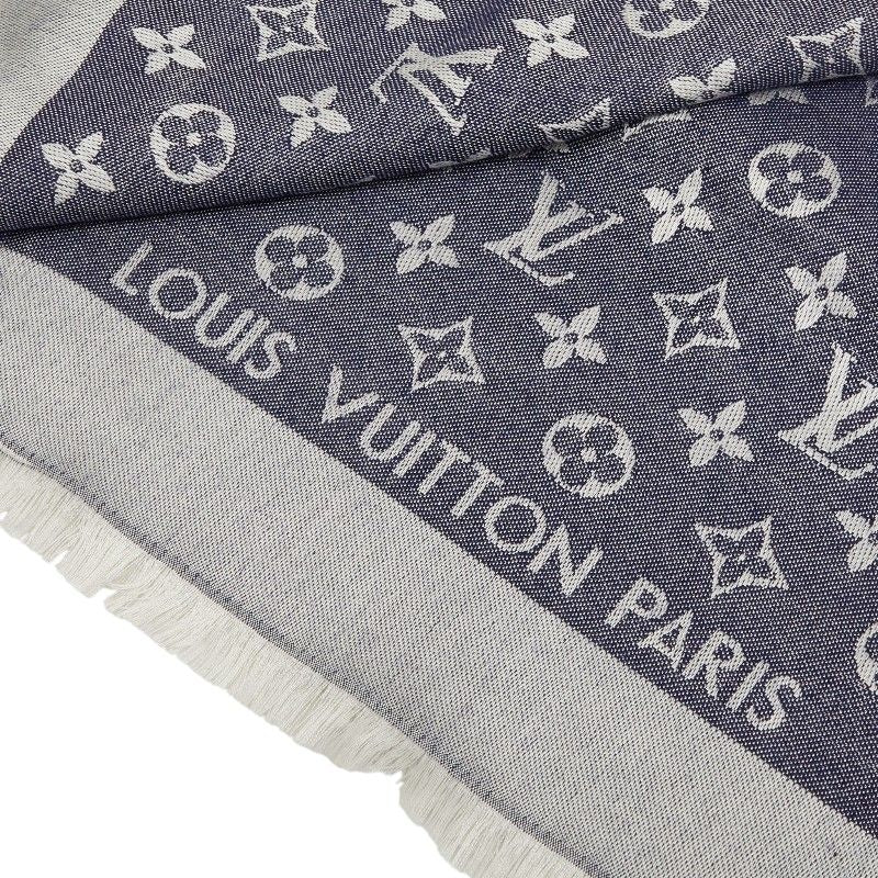Louis Vuitton Monogram Shine Large Shawl Navy Silk Wool Scarf — view 3