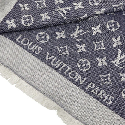 Louis Vuitton Monogram Shine Large Shawl Navy Silk Wool Scarf — view 3