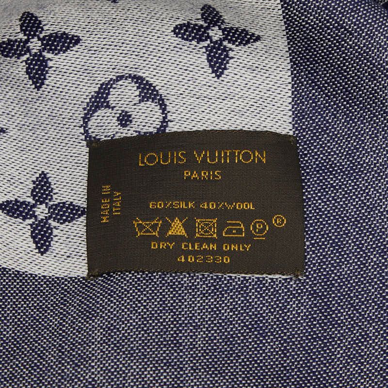 Louis Vuitton Monogram Shine Large Shawl Navy Silk Wool Scarf — view 4