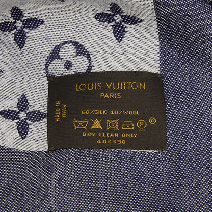 Louis Vuitton Monogram Shine Large Shawl Navy Silk Wool Scarf — view 4