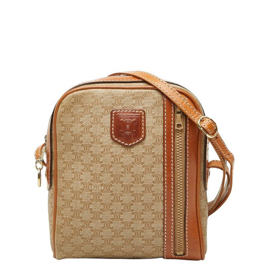 Celine Macadam Crossbody Shoulder Bag Pochette Beige Brown Leather
