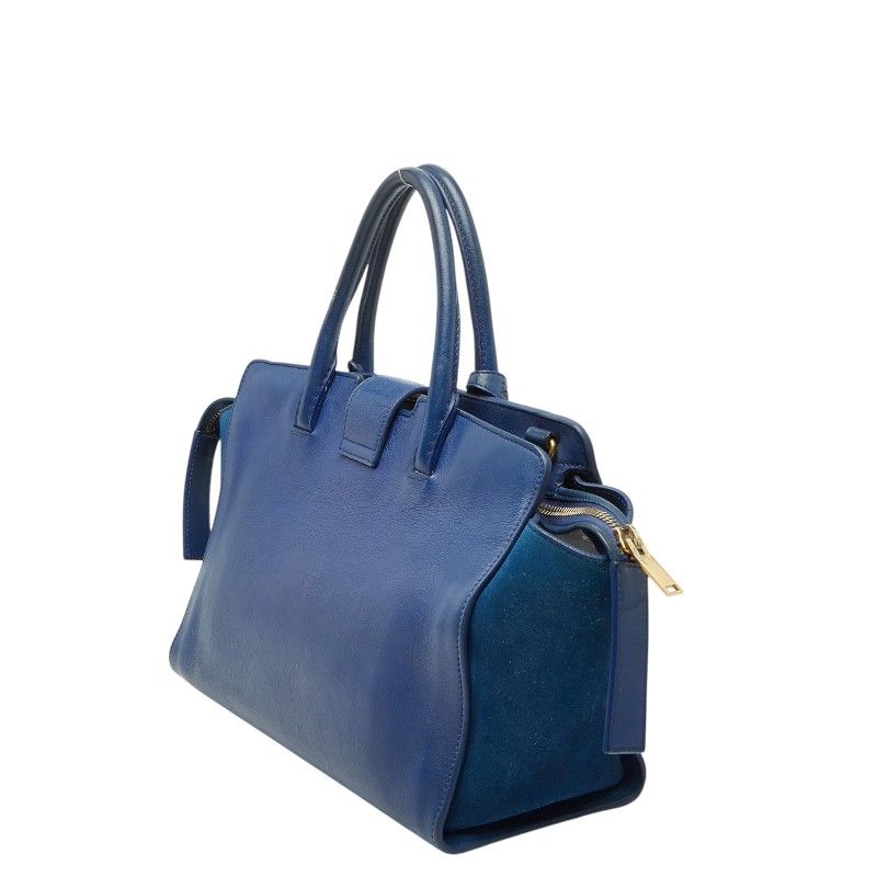 Saint Laurent YSL Logo Baby Downtown Cabas 2-Way Shoulder Bag Blue Leather — view 2