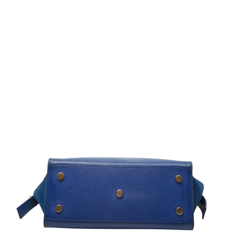 Saint Laurent YSL Logo Baby Downtown Cabas 2-Way Shoulder Bag Blue Leather — view 3