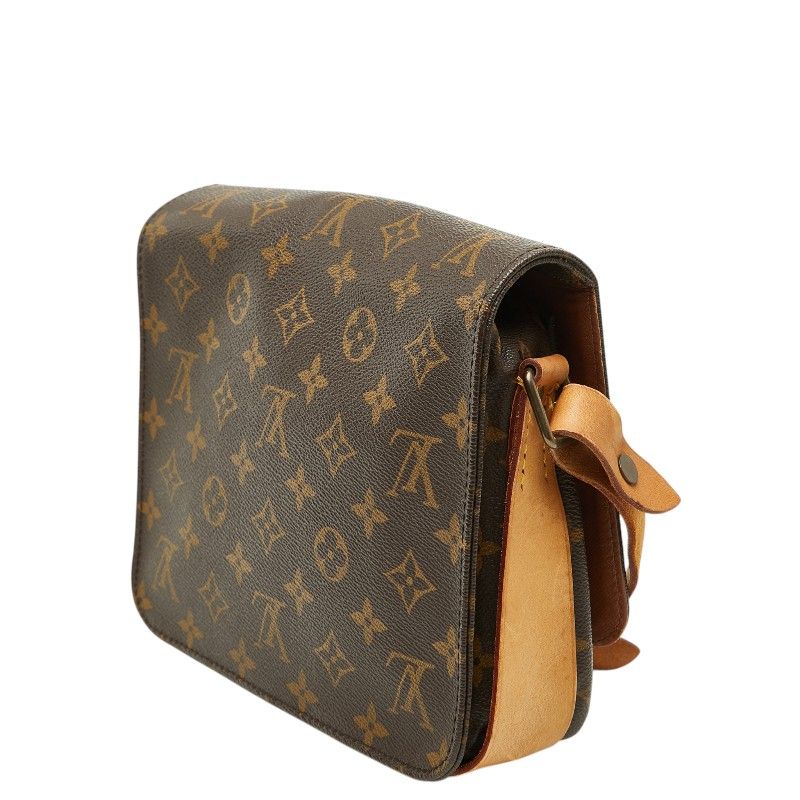 Louis Vuitton Monogram Cartouchiere MM Crossbody Shoulder Bag Brown Leather — view 2