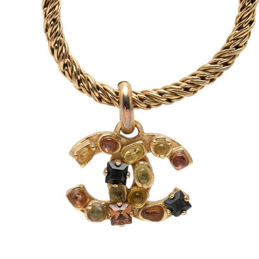 Chanel CC Logo Necklace Gold Multicolor Plated Color Stone