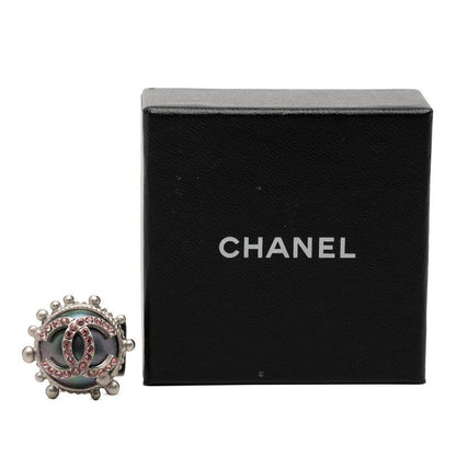 Chanel CC Logo Ring 02c Silver Pink Metal Rhinestone — view 5