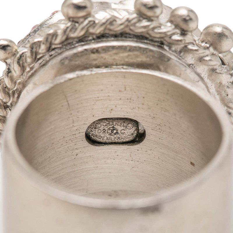 Chanel CC Logo Ring 02c Silver Pink Metal Rhinestone — view 4