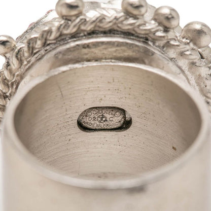 Chanel CC Logo Ring 02c Silver Pink Metal Rhinestone — view 4
