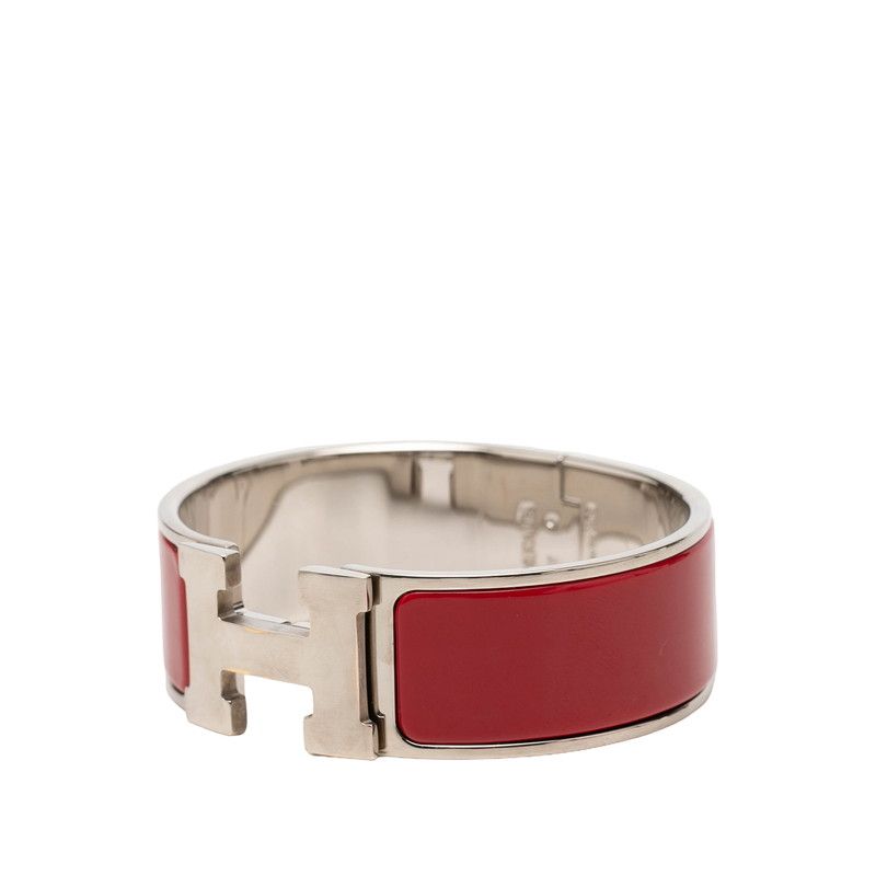 Hermes Clic Clac PM Bangle Bracelet Silver Red Metal Enamel — view 2