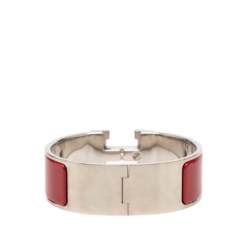 Hermes Clic Clac PM Bangle Bracelet Silver Red Metal Enamel — view 3