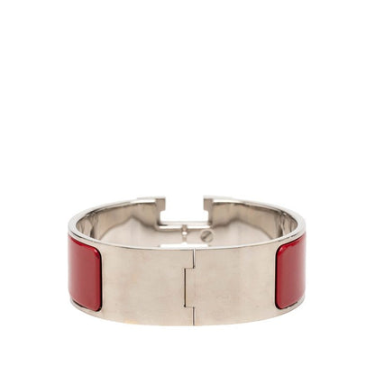 Hermes Clic Clac PM Bangle Bracelet Silver Red Metal Enamel — view 3