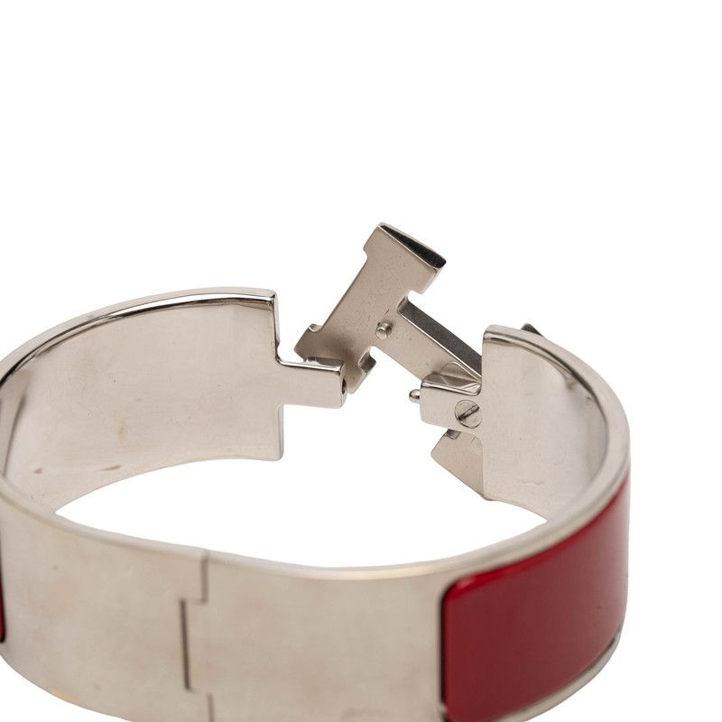 Hermes Clic Clac PM Bangle Bracelet Silver Red Metal Enamel — view 4
