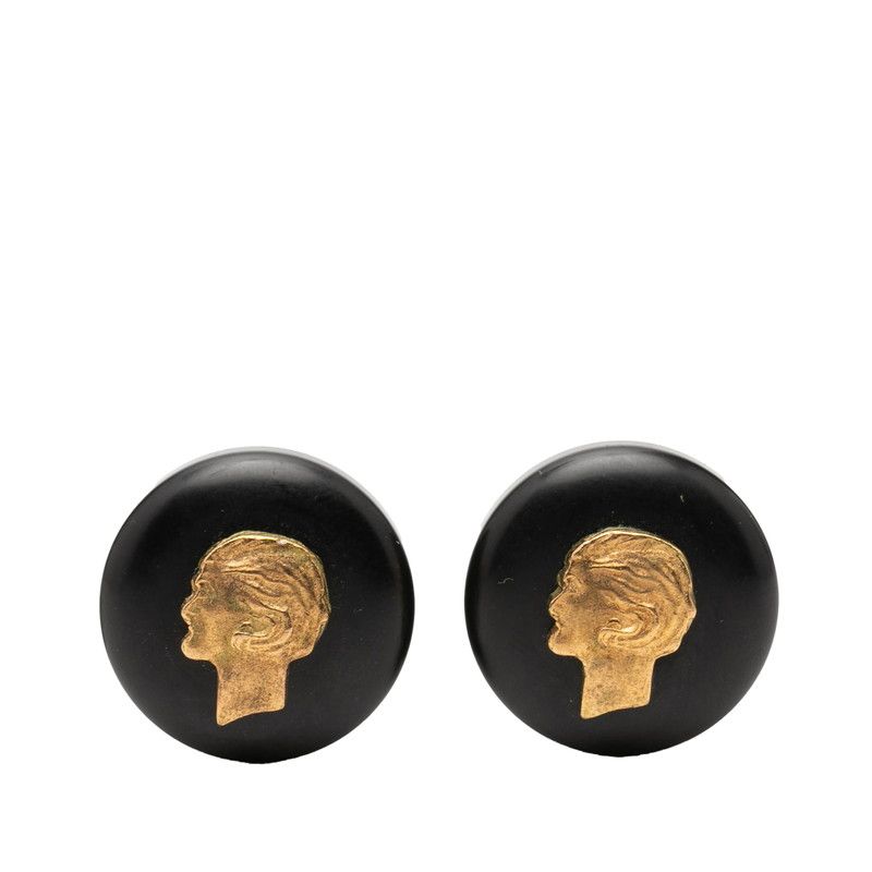 Chanel Mademoiselle Vintage Earrings Black Gold Plastic Plated