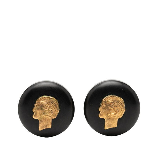 Chanel Mademoiselle Vintage Earrings Black Gold Plastic Plated