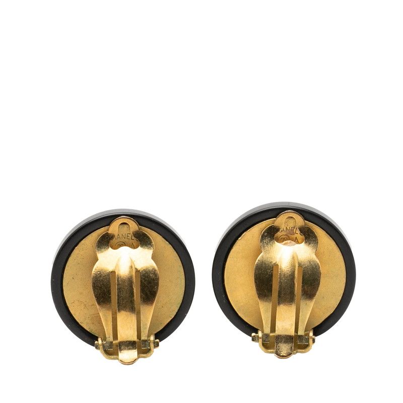 Chanel Mademoiselle Vintage Earrings Black Gold Plastic Plated — view 2