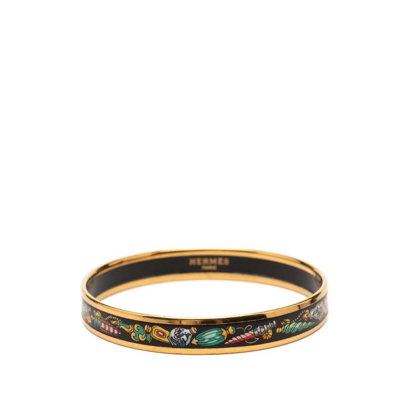 Hermes Enamel PM Cloisonne Bangle Gold Multicolor Plated 1- Bracelet