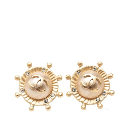 Chanel CC Logo Earrings Gold Plated Rhinestone