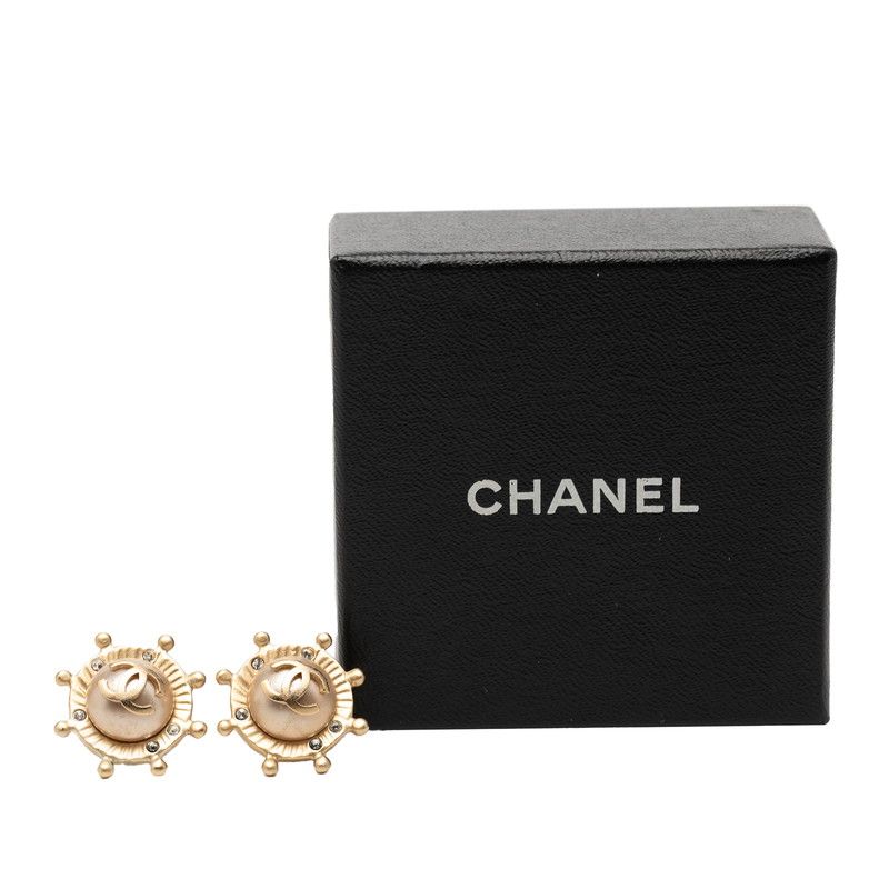Chanel CC Logo Earrings Gold Plated Rhinestone — view 6
