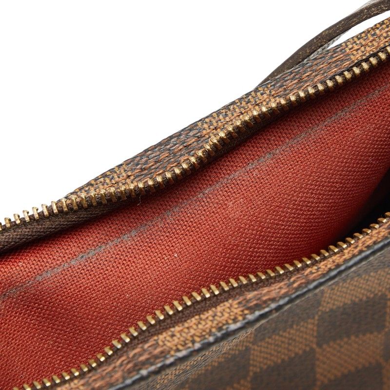 Louis Vuitton Damier Trousse Makeup Pouch Handbag Brown Leather — view 9