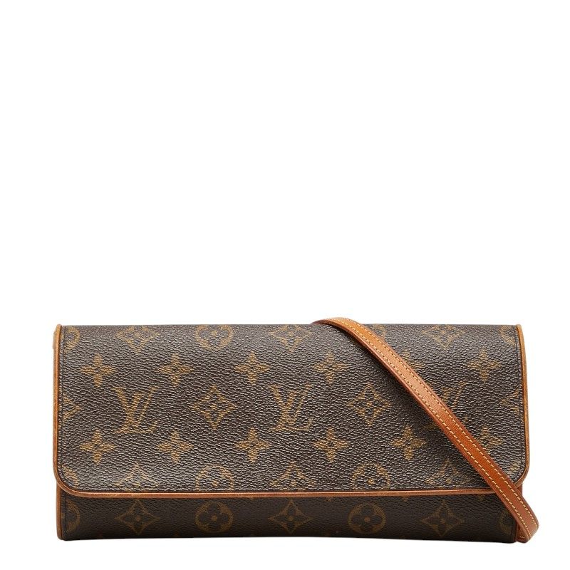 Louis Vuitton Monogram Pochette Twin GM Crossbody Shoulder Bag Brown Leather