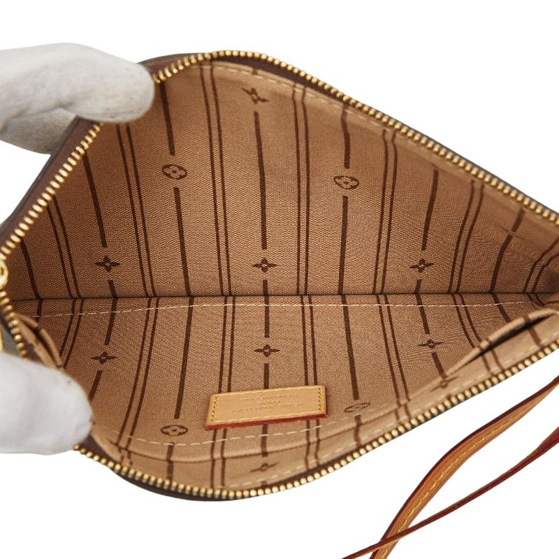 Louis Vuitton Monogram Neverfull Pouch Mini Clutch Brown Leather — view 6