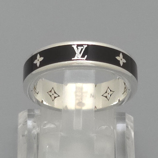 Louis Vuitton Ring LV Spike M Sterling Silver Black Enamel Monogram Signature