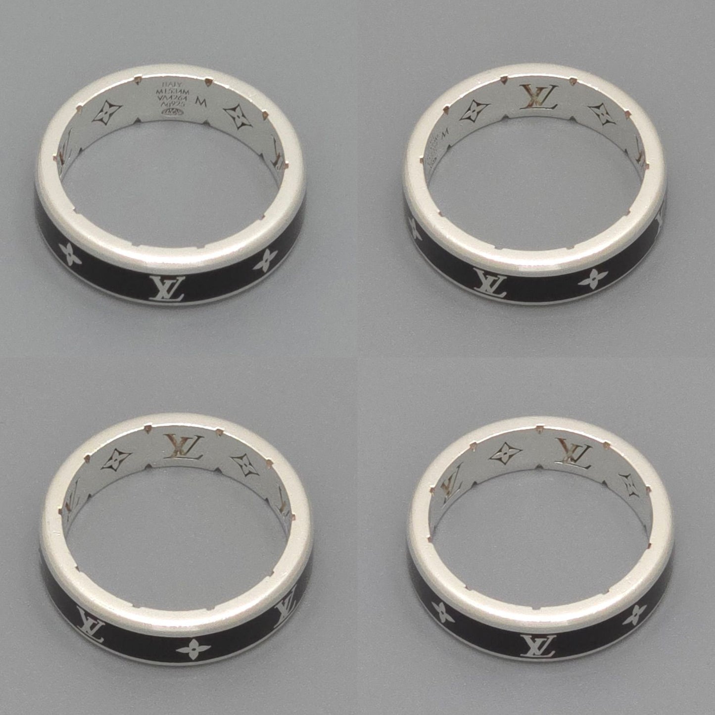 Louis Vuitton Ring LV Spike M Sterling Silver Black Enamel Monogram Signature — view 3
