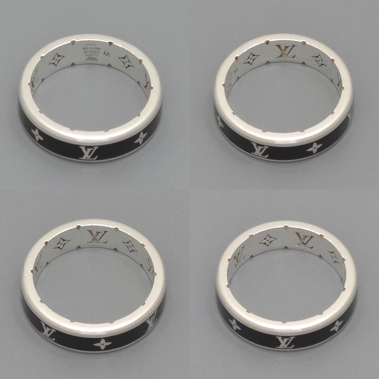 Louis Vuitton Ring LV Spike M Sterling Silver Black Enamel Monogram Signature — view 3