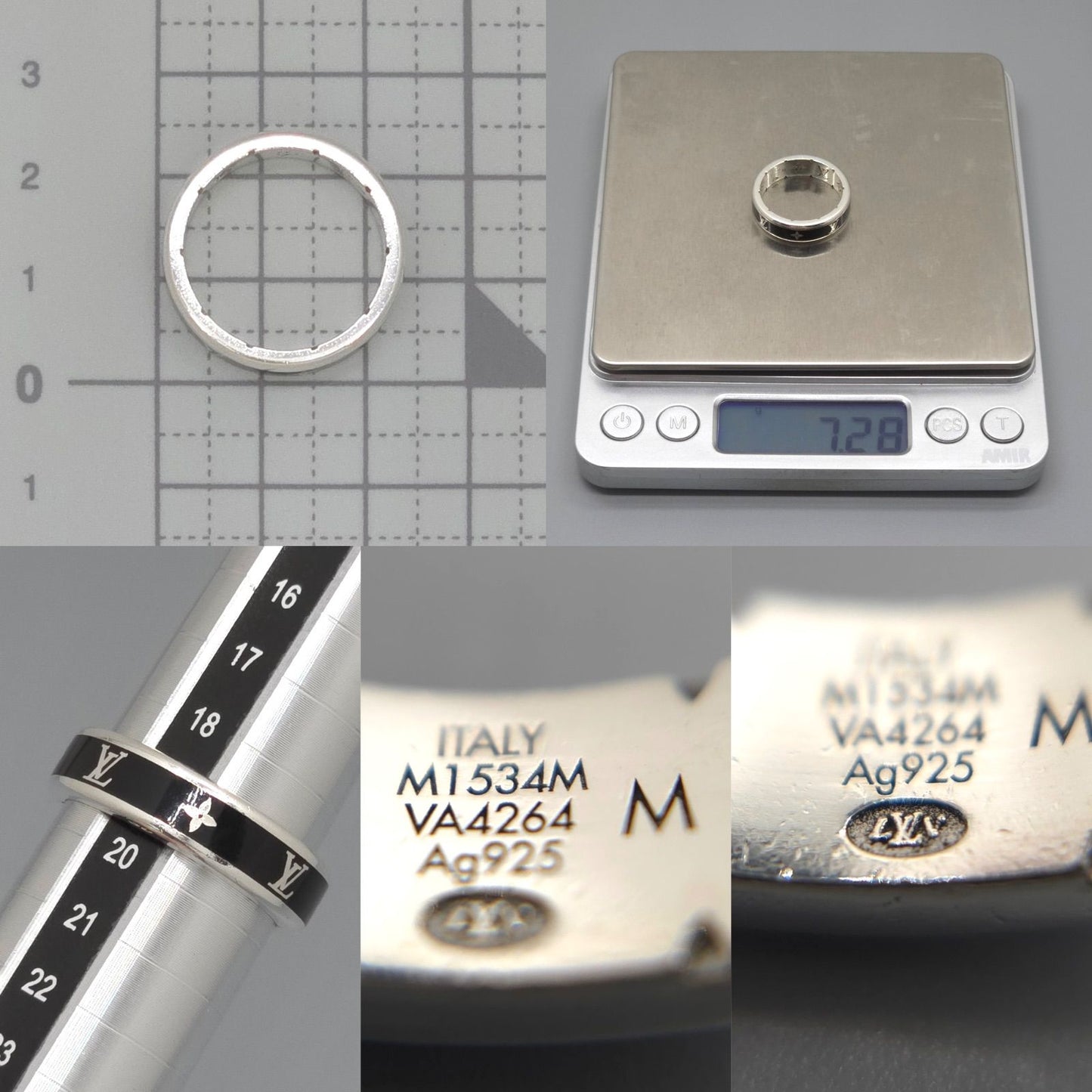 Louis Vuitton Ring LV Spike M Sterling Silver Black Enamel Monogram Signature — view 6