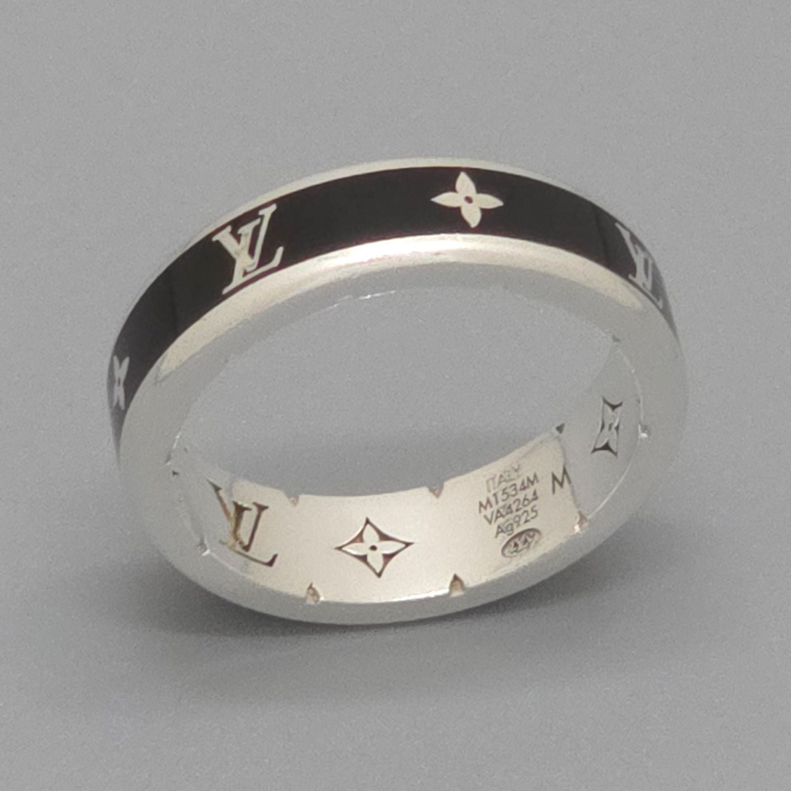 Louis Vuitton Ring LV Spike M Sterling Silver Black Enamel Monogram Signature — view 4