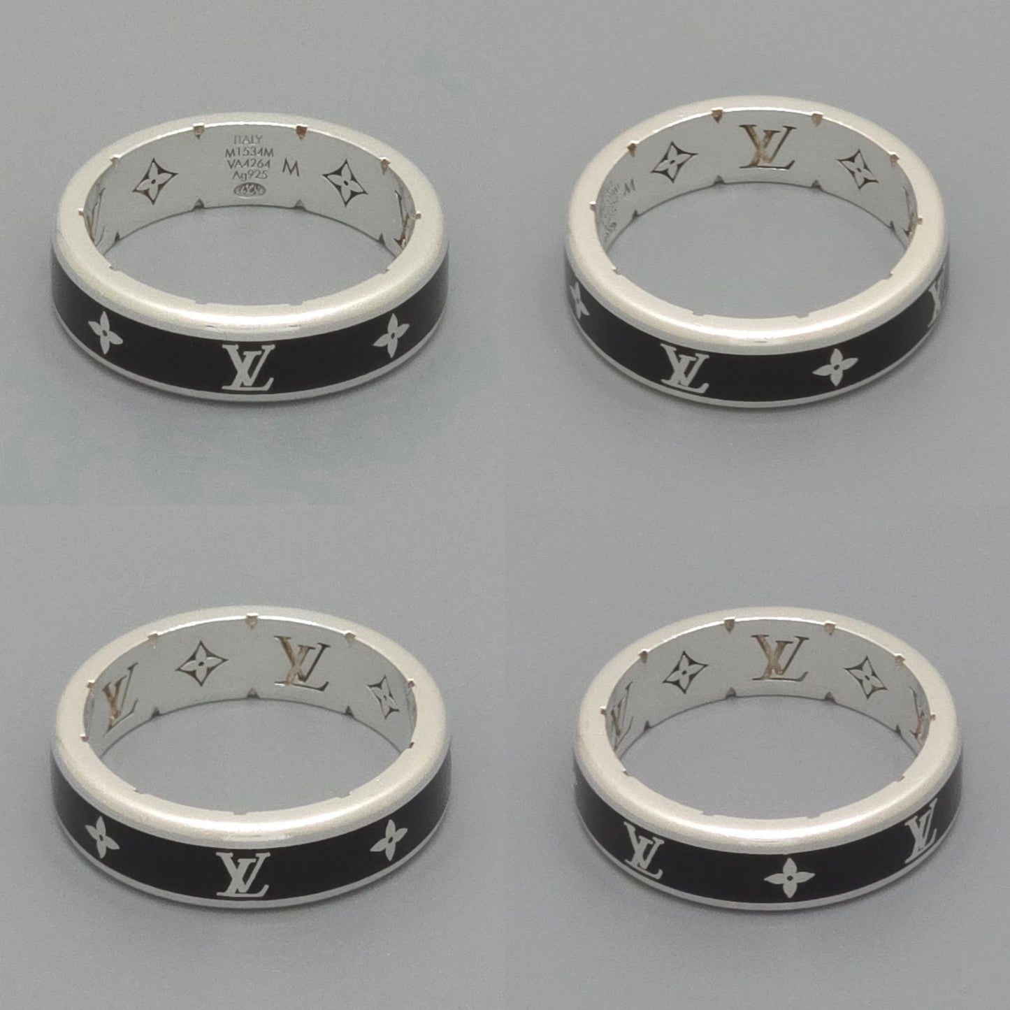 Louis Vuitton Ring LV Spike M Sterling Silver Black Enamel Monogram Signature — view 2