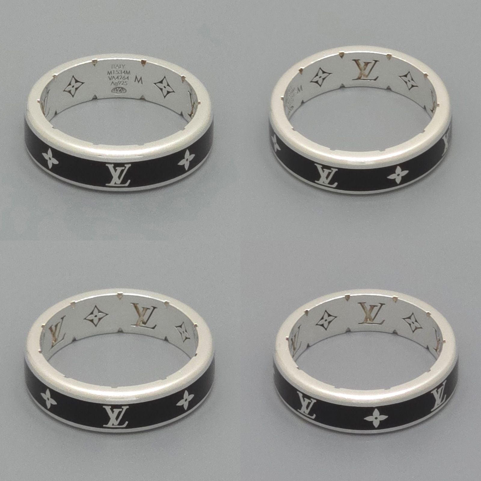 Louis Vuitton Ring LV Spike M Sterling Silver Black Enamel Monogram Signature — view 2
