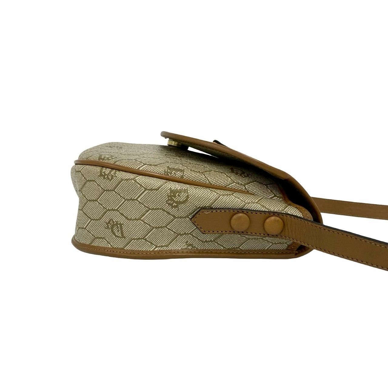 Dior Vintage Logo Honeycomb Pattern Leather Shoulder Bag Pochette Beige Brown — view 6
