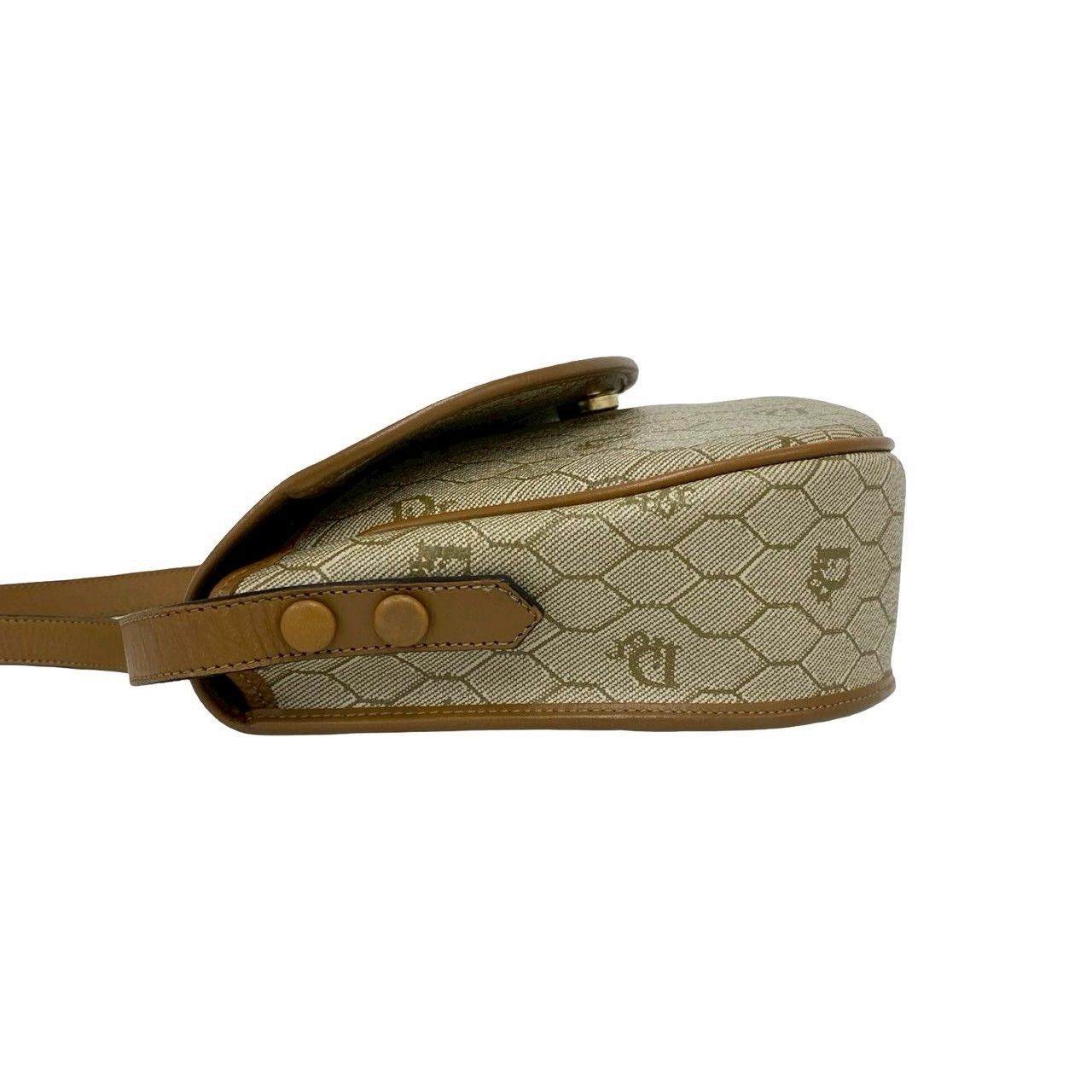Dior Vintage Logo Honeycomb Pattern Leather Shoulder Bag Pochette Beige Brown — view 5