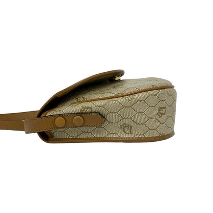 Dior Vintage Logo Honeycomb Pattern Leather Shoulder Bag Pochette Beige Brown — view 5