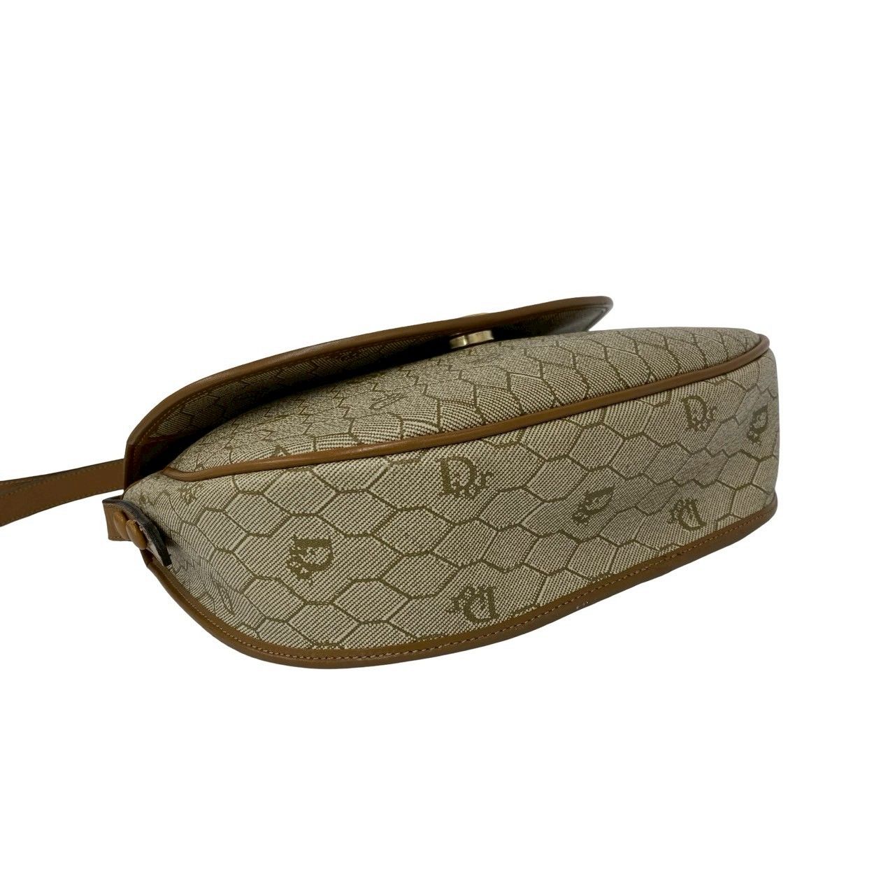 Dior Vintage Logo Honeycomb Pattern Leather Shoulder Bag Pochette Beige Brown — view 7