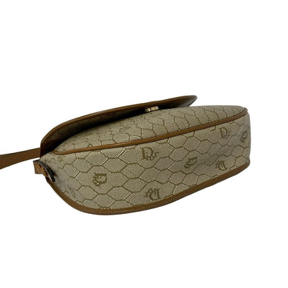 Dior Vintage Logo Honeycomb Pattern Leather Shoulder Bag Pochette Beige Brown — view 7